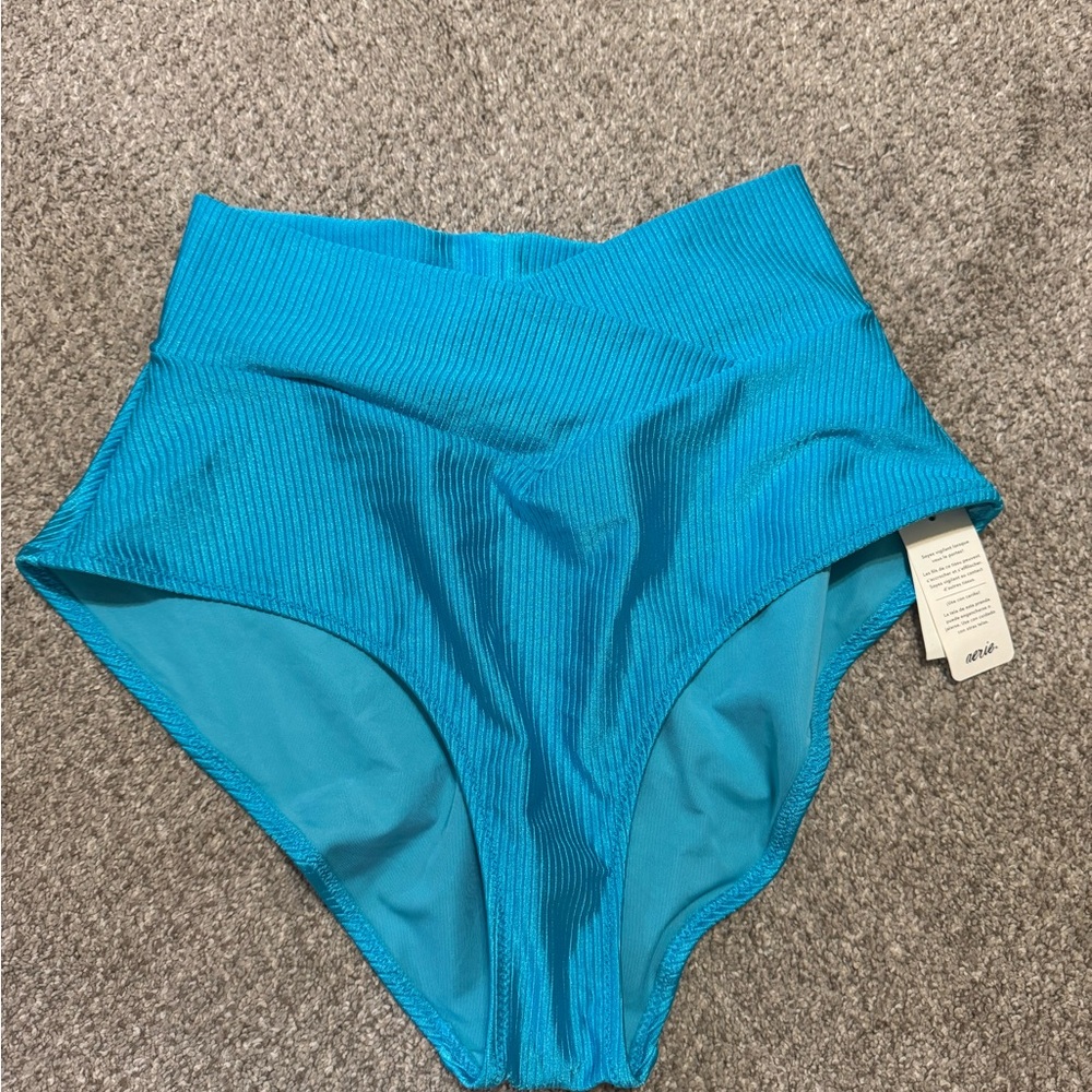 aerie High-Waist Ribbed Bikini Bottoms in Bright Turquoise